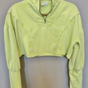 Lime Green Quarter Zip Cropped Top